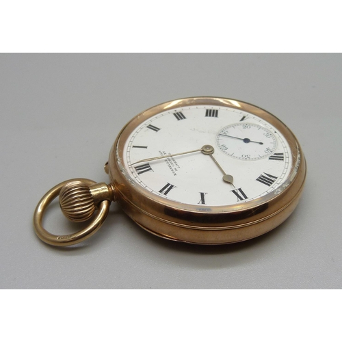 1085 - A Russells Ltd., Liverpool 9ct gold cased pocket watch, Birmingham 1923, gross weight 79.5g