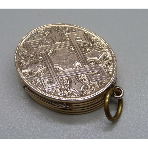 1092 - A Victorian fold-out locket and a small 15ct gold and pearl initial brooch, 2.8g