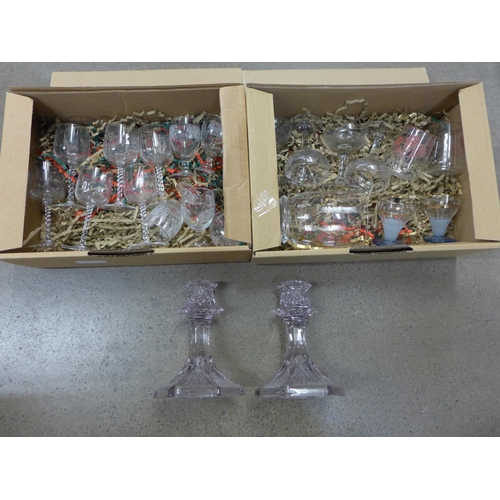 1097 - A pair of lilac glass candlesticks and a collection of drinking glasses **PLEASE NOTE THIS LOT IS NO... 