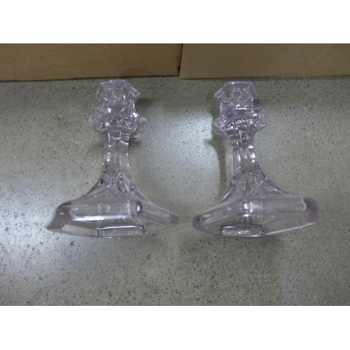 1097 - A pair of lilac glass candlesticks and a collection of drinking glasses **PLEASE NOTE THIS LOT IS NO... 