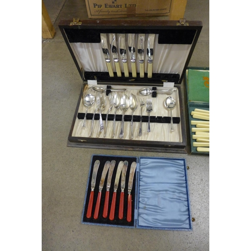 1102 - A collection of silver plated cutlery including boxed sets and a wooden canteen **PLEASE NOTE THIS L... 