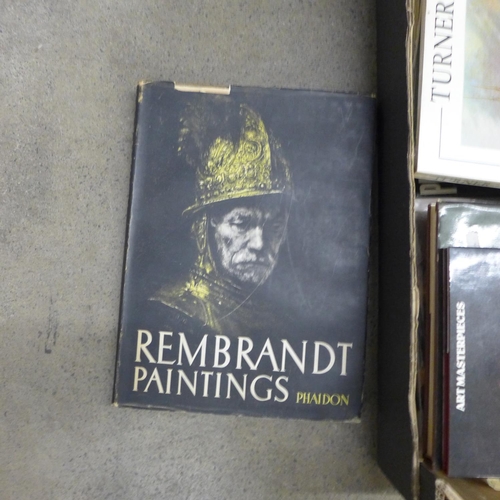 1117 - Two boxes of art books, Renoir, Rembrandt, Valasquez, Vermeer, Paul Gell, Turner, 17th Century Dutch... 