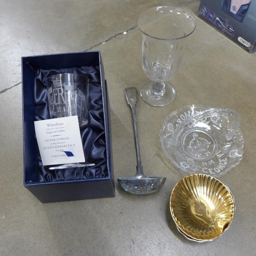 1149 - A Whitefriars limited edition Silver Jubilee Queen Elizabeth II crystal goblet with certificate of a... 