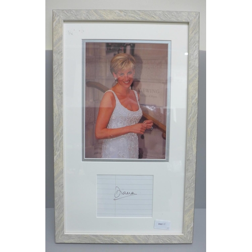 608 - A Diana, Princess of Wales display, autograph and photograph, framed