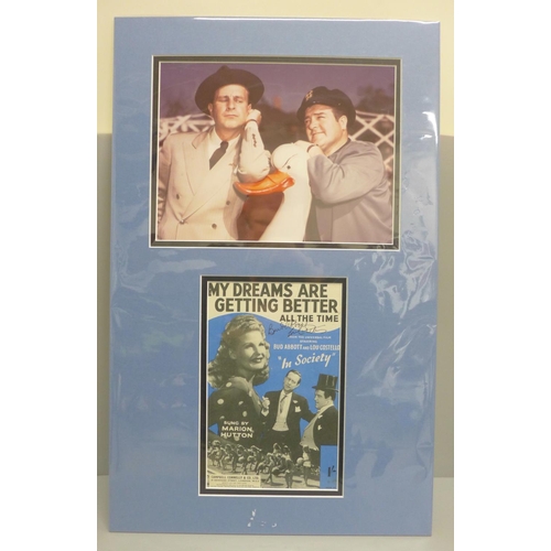 610 - An Abbott & Costello autographed display, sheet music and photograph