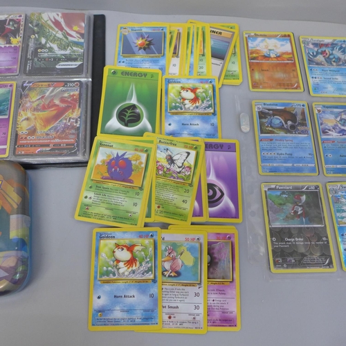 668 - 130 Holo/Rev Holo Pokemon cards in album and collectors tin and cards