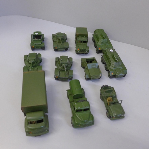 674 - Eleven Dinky Toys military die-cast model vehicles, including Scout Car, Armoured Car, Army Water Ta... 