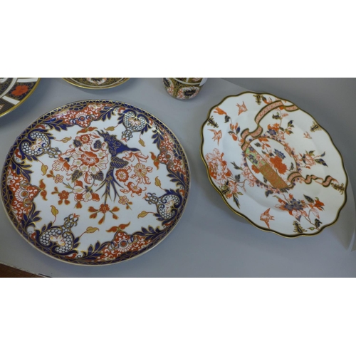 695 - A Royal Crown Derby wavy edge plate, a Victorian Royal Crown Derby plate and an 1128 pattern side pl... 