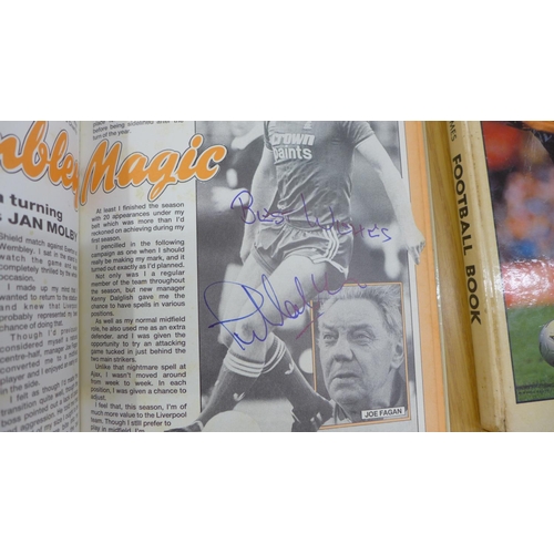 717 - Two Topical Times football books, signed, including Molby, Hodge, Birtles, Hazard, Roeder, Devonshir... 