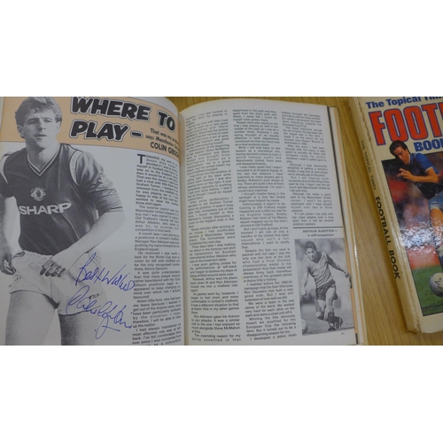 717 - Two Topical Times football books, signed, including Molby, Hodge, Birtles, Hazard, Roeder, Devonshir... 