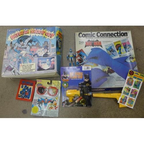 730 - Vintage Batman collection including Batman Shoot Out and Comic Collection, sunglasses, gun, etc. (8)