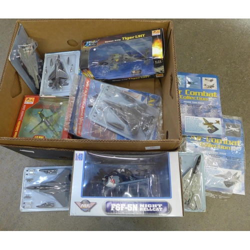 741 - A box of die-cast model aircraft, military related, including WWII series Night Hell Cat, all boxed ... 