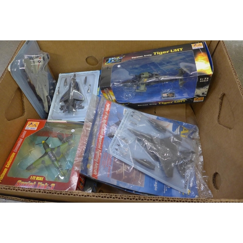 741 - A box of die-cast model aircraft, military related, including WWII series Night Hell Cat, all boxed ... 