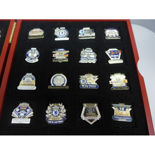 771 - A Danbury Mint Chelsea FC victory pin collection, cased, (30 cards)