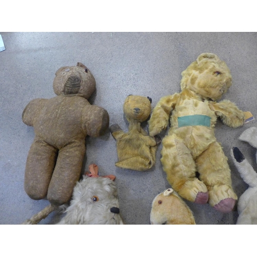 774 - Four Teddy bears, a/f, a plush soft toy horse and poodle