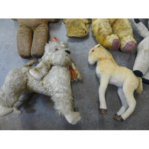 774 - Four Teddy bears, a/f, a plush soft toy horse and poodle