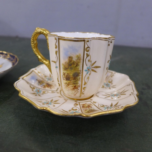 790 - A Flight Worcester Wrythen fluted trio c1790, saucer restored, a Coalport shaped demitasse coffee cu... 