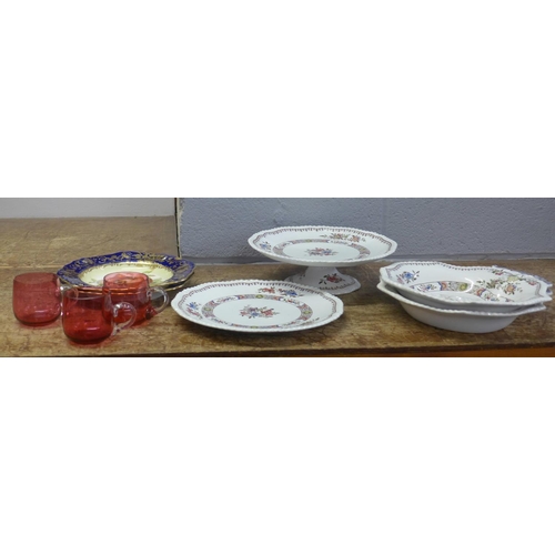 805 - A set of Copeland Spode two oval fancy edge dishes, comport and plates with floral decoration (4), t... 