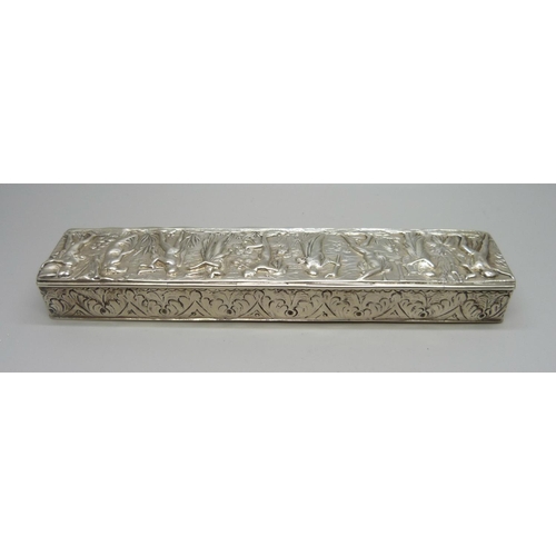 840 - A Victorian silver box, Birmingham 1876, 133g, 19.5cm, some small holes to the lid