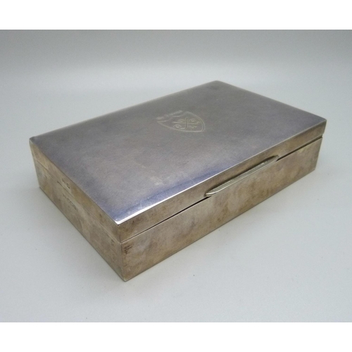 848 - A silver cigarette box with St. Annes Golf Club engraving to the lid, cedar lined, by Walker & Hall,... 