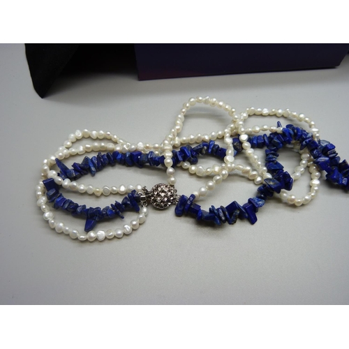 851 - Museum selection lapis lazuli and cultured pearl necklace