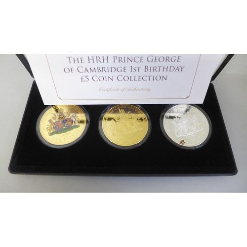 852 - The HRH Prince George of Cambridge 1st Birthday £5 coin collection