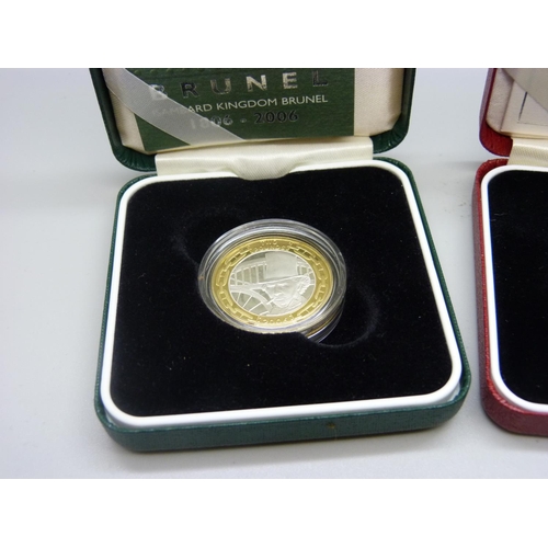 857 - A The Royal Mint UK 2006 Isambard Kingdom Brunel 1806-2006 £2 silver proof coin and a 1997 UK £2 sil... 