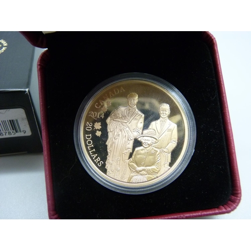 859 - A Canadian 2014 silver gilt commemorative $20 coin, 31.39g of pure silver