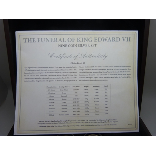 860 - The Funeral of King Edward VII nine coin silver set, limited edition of 95