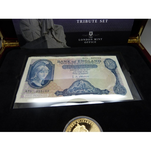 861 - The London Mint, Farewell Britannia 2010 coin and Banknote Tribute set, .958 silver layered with 24 ... 