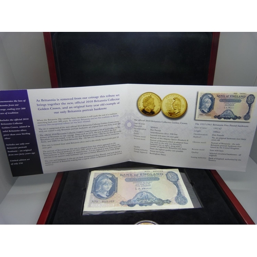 861 - The London Mint, Farewell Britannia 2010 coin and Banknote Tribute set, .958 silver layered with 24 ... 