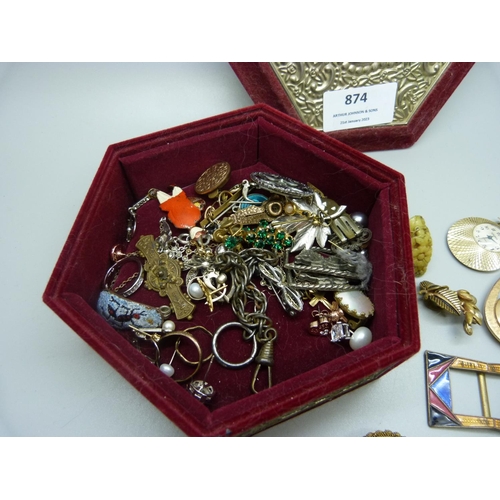 874 - Vintage jewellery including rolled gold in a silver plated box