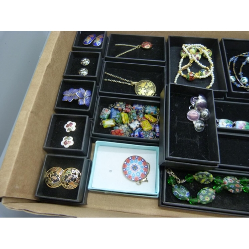 886 - A collection of cloisonne and millefiori jewellery