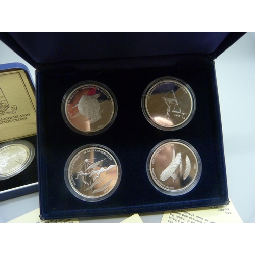 890 - An 80th Anniversary of the Royal Air Force 1998 silver proof £1 coin, a set of four Milestones of Av... 