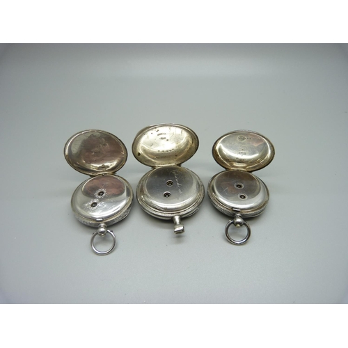 927 - Two 935 silver fob watches and one other fob watch lacking loop