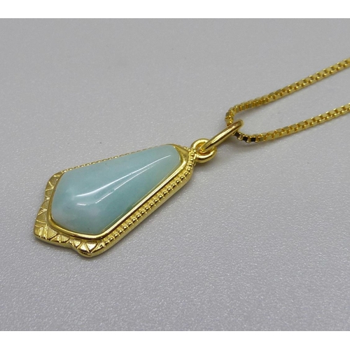 936 - A silver gilt, Amazonite pendant and chain with certificate