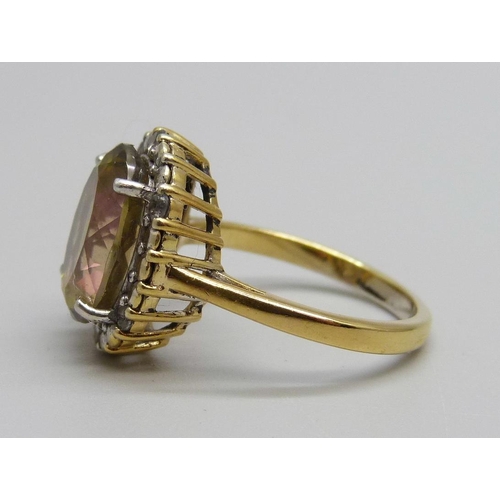 959 - A silver gilt, large andalucite and blue stone ring, P