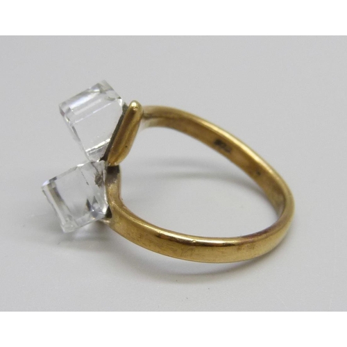 963 - A designer style silver gilt and crystal ring, N