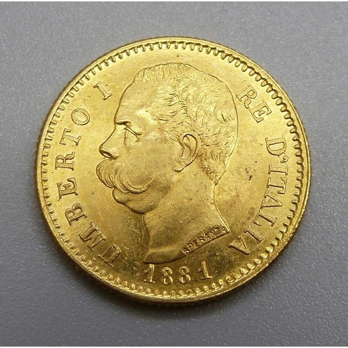 991 - An 1881 20 Lira gold coin