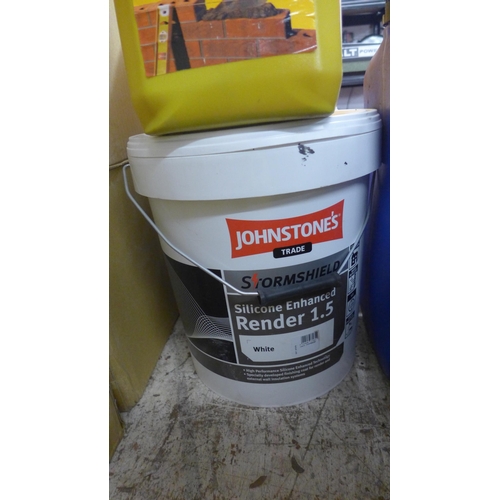 2127 - 2 Tubs of Johnstones Exterior Stormshield Render 3 x 5 ltrs PVA Bond and 2 x 5 ltrs Mortar Waterproo... 