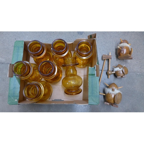 1299 - Seven 1960's vases and three wooden figures of Vikings **PLEASE NOTE THIS LOT IS NOT ELIGIBLE FOR PO... 