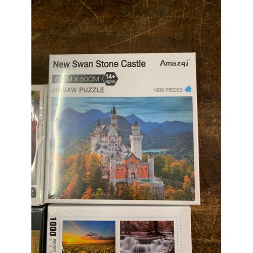 2048 - 4 x 1000 piece jigsaws (Amalfi coast scene, German stone castle, Monet's Soleil Levant) - sealed