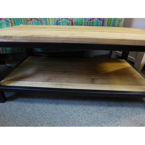 1332 - A rustic timber and steel coffee table  * This lot is subject to VAT