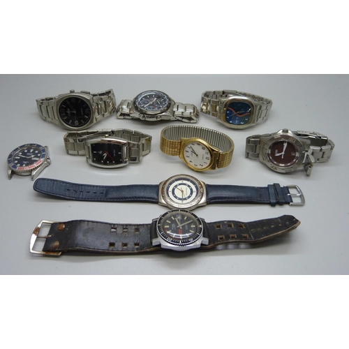 1041 - Nine vintage wristwatches including Casio Ediface, Rytima automatic with black dial lacking crown an... 