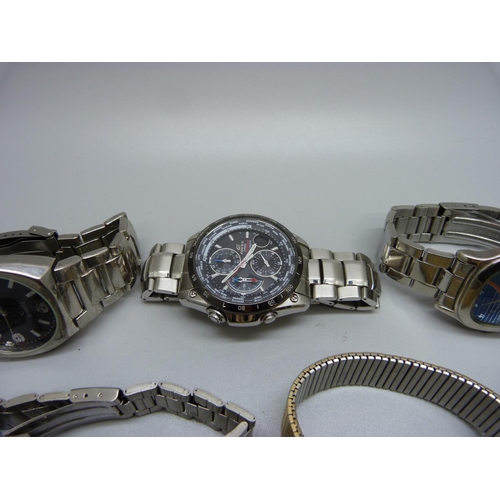 Nine vintage wristwatches including Casio Ediface, Rytima automatic ...