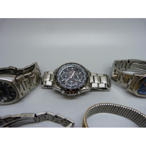 1041 - Nine vintage wristwatches including Casio Ediface, Rytima automatic with black dial lacking crown an... 