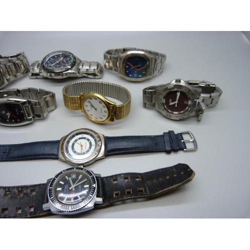 1041 - Nine vintage wristwatches including Casio Ediface, Rytima automatic with black dial lacking crown an... 