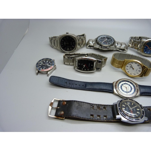 1041 - Nine vintage wristwatches including Casio Ediface, Rytima automatic with black dial lacking crown an... 