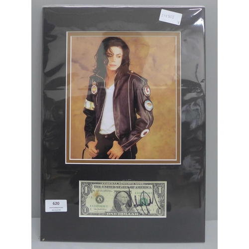 620 - Michael Jackson autographed dollar bill display