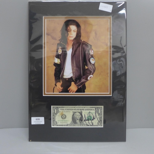 620 - Michael Jackson autographed dollar bill display